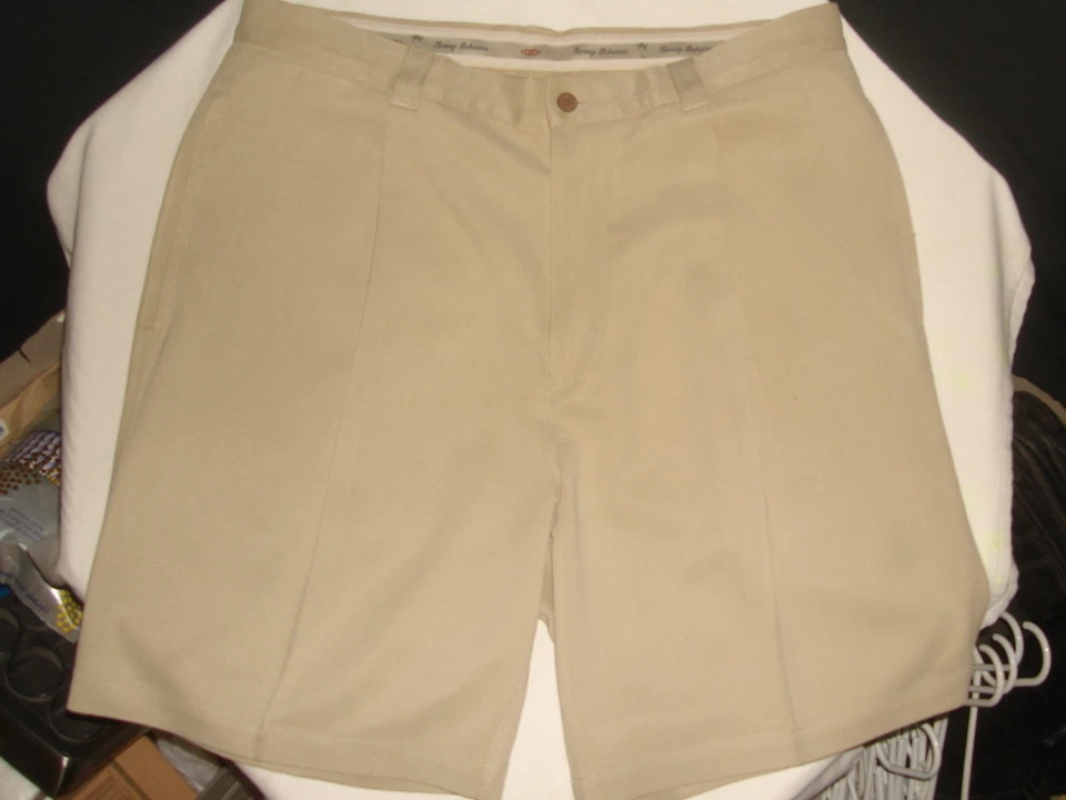 TOMMY BAHAMA LT. BEIGE 100% 真丝单打褶连衣裙短裤,尺寸 35 / 7.5 英寸内缝 — 第 3/4 张图片