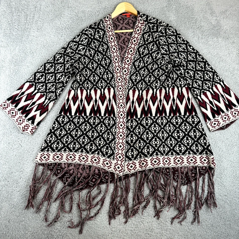 Cardigã Chelsea & Violet Suéter Feminino Médio Preto Franja Asteca Cowgirlcore - Imagem 4 de 4