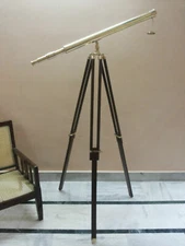 ANTIQUE NAUTICAL BRASS TELESCOPE WITH WOODEN TRIPOD STAND HOME/OFFICE DECORATIVE