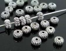 25 Corrugated Antique Silver Pewter Melon Fluted Spacer Rondelle Beads 5x3mm