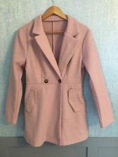 Shein Ladies Pink Coat V Neck Collared Smart Lightweight Size Large Vgc