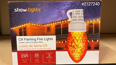 Show Lights C9 Sparkling Warm White Flaming Fire Lights 20Ct 23 Ft LED Christmas