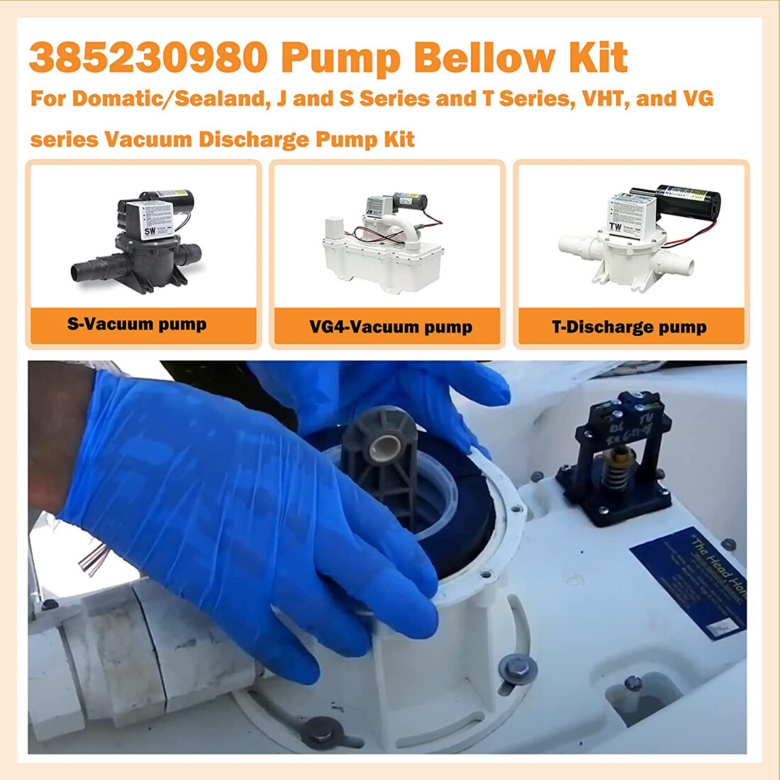 For Dometic SeaLand 385230980 Vacuflush Pump Bellow Kit S J T Series