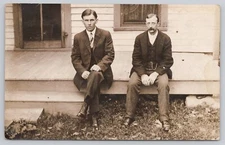 Vtg RPPC Post Card Men Sitting On Porch Romantic Message K83