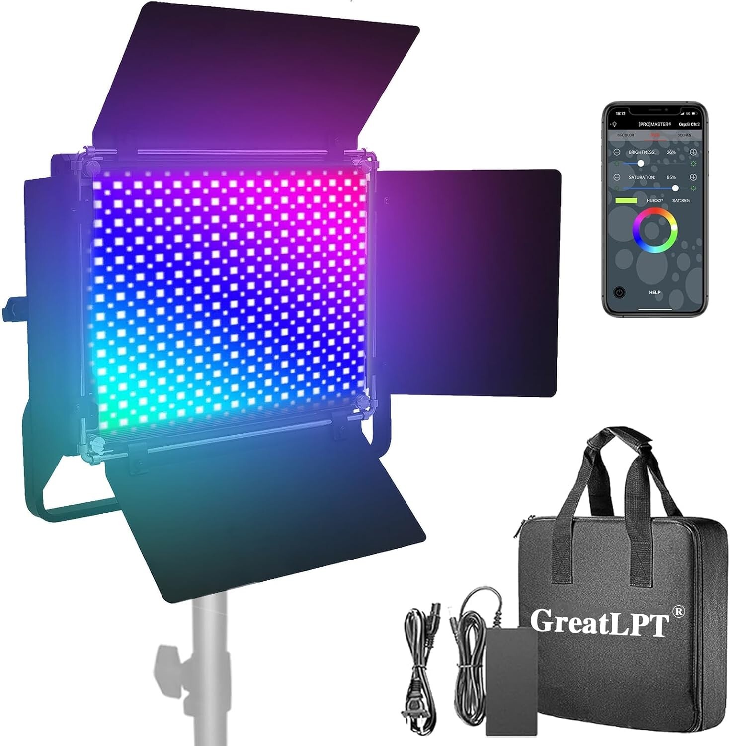 GreatLPT 50W Professional Photography Lighting Kit with APP Control, 1500 Lux/1m