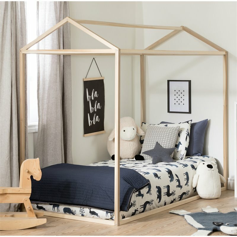South Shore Sweedi Letto A Casa In Legno Di Pioppo Naturale - Stile Scandinavo, Per Materasso Singolo Standard, Con Barre Di Supporto, Per Camera Bambini