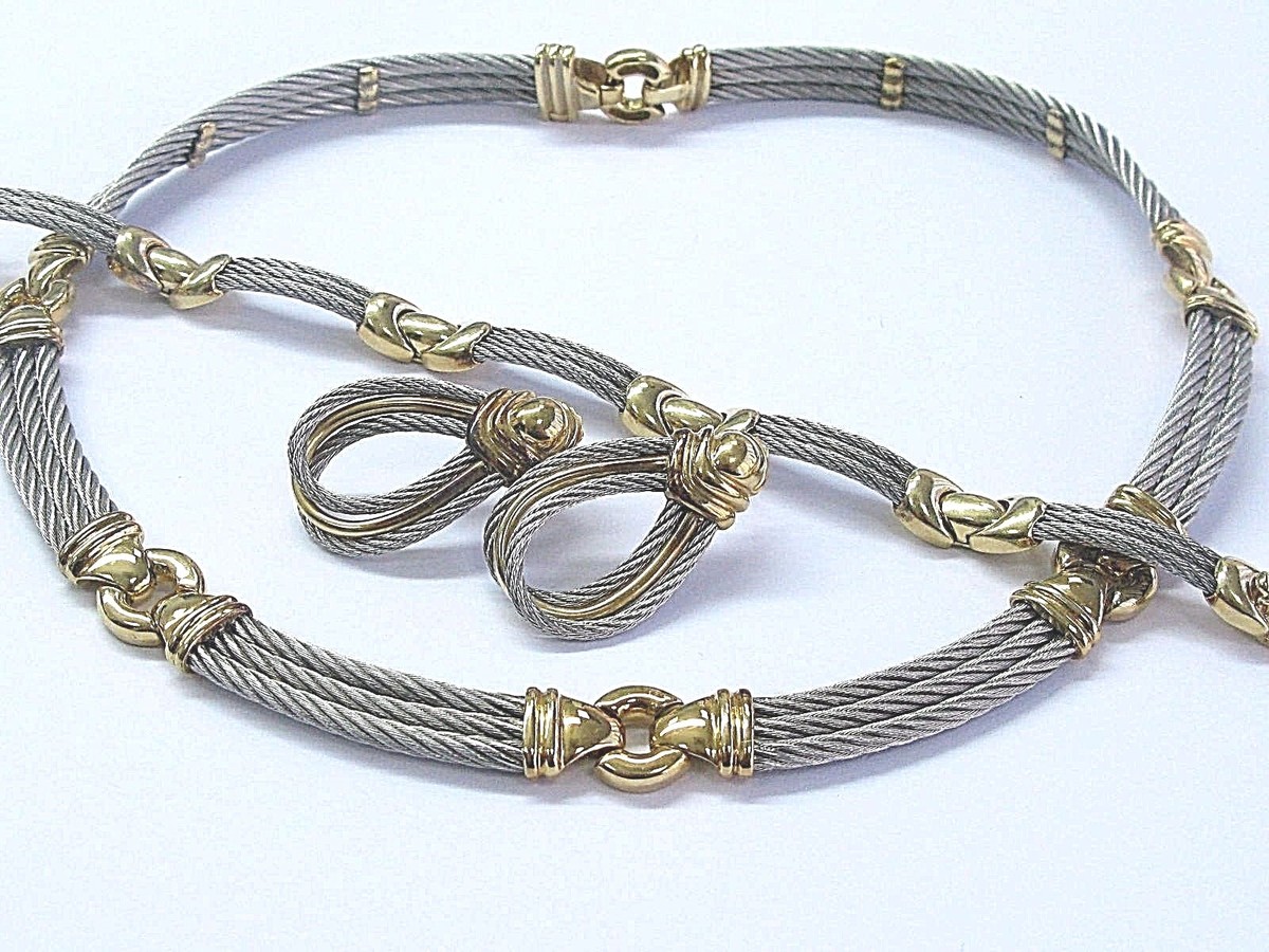 18Kt & SS Philippe Charriol Wire Necklace/Bracelet/Earrings