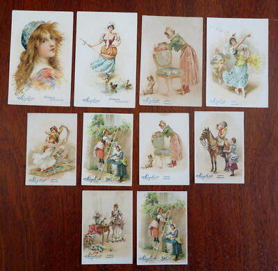 Schulyer's Chocolate Cards 1880's Lot x 10 wonderful chromolithographed Promos