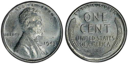 PCGS TRU VIEW 1943 MS 63 1c Lincoln Steel Wheat Cent  DDR FS-801