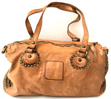 Borsa Boston CAMPOMAGGI in pelle con borchie cammello marrone Italia 2 vie...