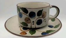 Vtg Stoneware Mug Korea Chili Chowder Soup Cracker Plate Saucer Berries