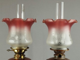 Pair Vianne Cranberry Glass Paraffin Kerosene Oil Lamp Shades 4" fitters