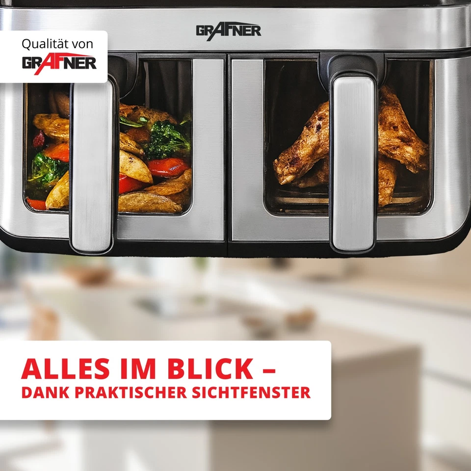 Grafner Heißluftfritteuse Doppel Fritteuse Heißluft Airfryer  2400W 9L digital - Bild 3 von 4