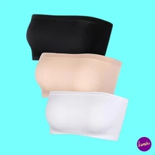 HESTYA Women's Strapless Bandeau Bra, Seamless, 3-Pack, Multicolour, UK XL-XXL