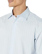 BLUE WHITE PINSTRIPE - AMAZON ESSENTIALS DRESS SHIRTS, BUTTON DOWN, LONG SLEEVE,