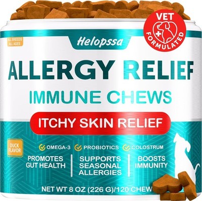 Dog Allergy Chews Skin Coat Itch Paw Licking Support 120 Soft Treats