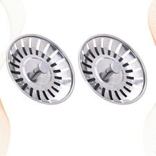 2Pcs Durable Stainless Steel Kitchen Sink Strainer Waste Plug Silver
