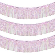 10 Feet by 15 Inch Foil Fringe Garland - Pack of 3 Metallic Iridescent White