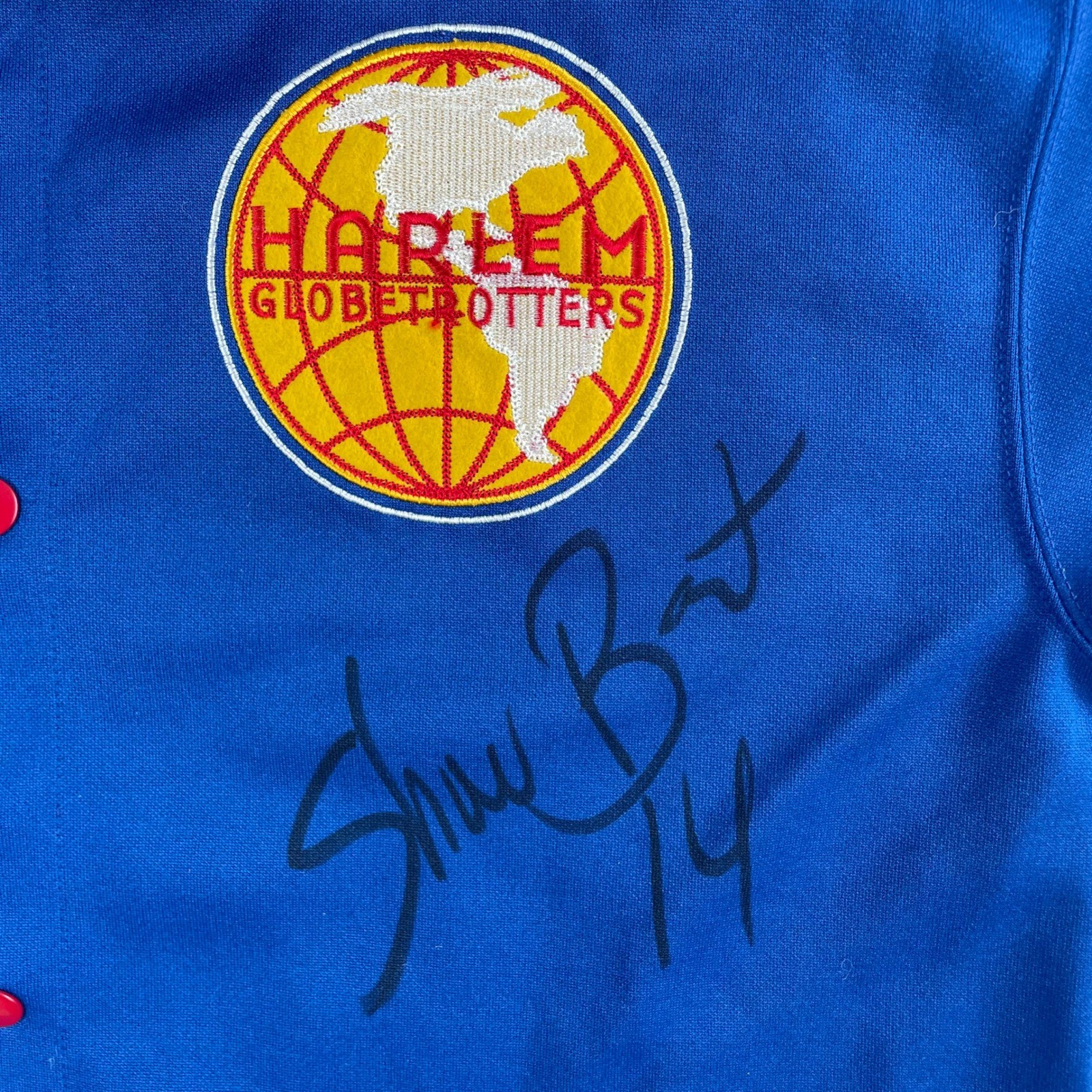 Platinum FUBU Harlem Globetrotters Jersey Medium Blue Signed Autographed Vintage image 7