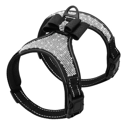 Rhinestone Dog Harness - Reflective Bling Nylon Dog Vest with Sparkly Bow Tie...