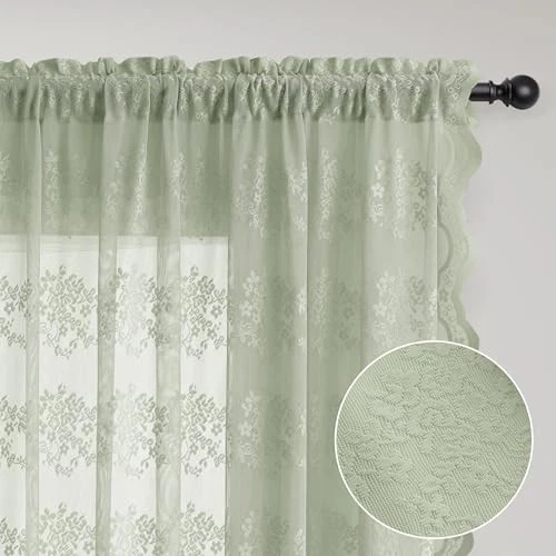  Cortinas de encaje 84 pulgadas de largo 2 paneles 52" W x 84" L (paquete de 2) verde salvia Foto 3 de 4