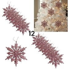 Pink Glitter Snowflake Ornaments 12 6.5 in Hanging Decor Pink Christmas