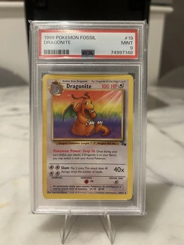 PSA 9 MINT Dragonite  #19 1999 Fossil Set WOTC Vintage Pokémon. Clean Copy