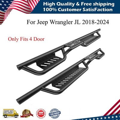 Running Boards w/Two Stairs for Jeep Wrangler JL 4Door 2018-2024 Coated Nerf Bar