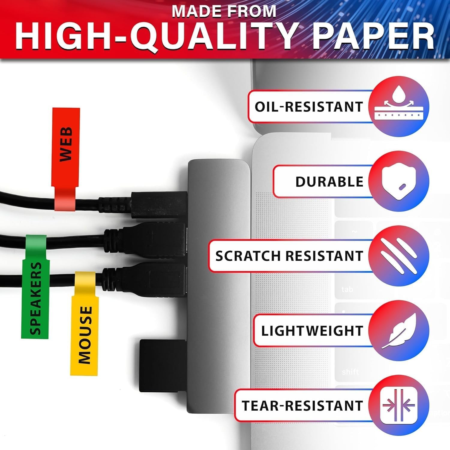 240 PCS Cable Labels Tags for Cable Management – 8 Bright Colors, Self-Adhesiv
