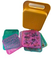 Tupperware Tuppertoys Yellow Case Stencil Art Set of 19 6 Stencils VTG 1987