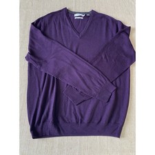 CALVIN KLEIN 100 Merino Wool Purple V Neck Sweater L