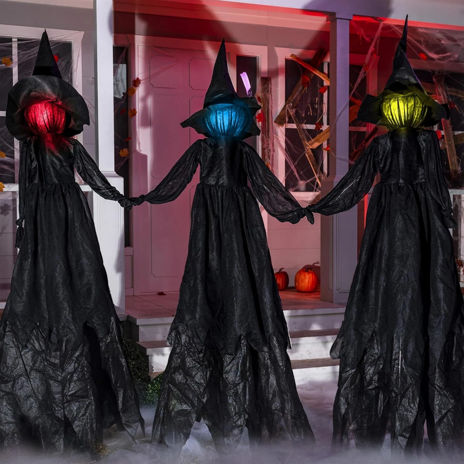 Halloween Light-Up Witches Colorful LED Lights Voice Control Witch Yard Decor US