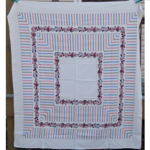 Vintage Stoff Tischdecke rosa blau gestreift Blumenmuster Blumen Topper 53 x 49 - Bild 1 von 5