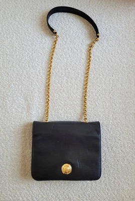 Sac Chloé vintage en cuir noir avec chaîne dorée et miroir de poche amovible - Photo 1/4