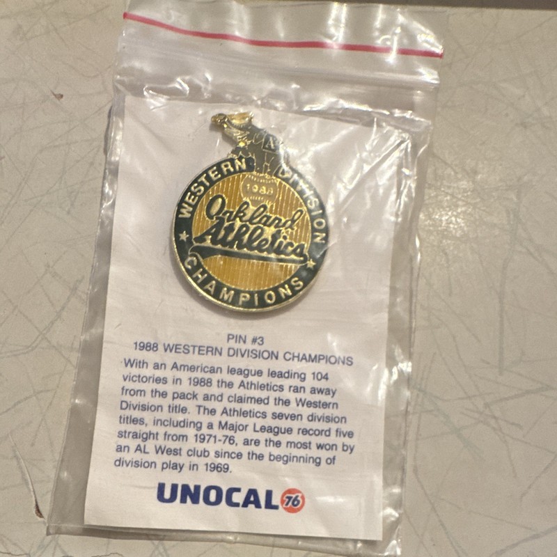 UNOCAL 76 Oakland A's Western Division Champions Pin 1988 Vintage