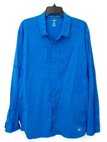 REI Co-op Sahara Hiking Shirt Mens XL Blue Long Sleeve Nylon Spandex Trail