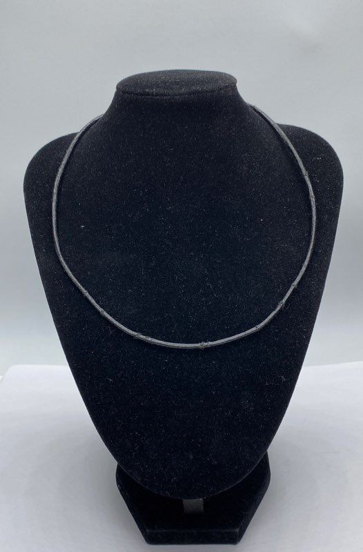 14k White Gold Black Leather Cord Necklace 2.3g