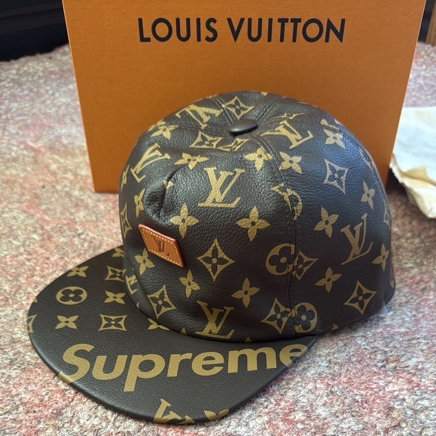 Supreme Louis Vuitton Monogram Hat Cap Goat Leather MP1879 Brown