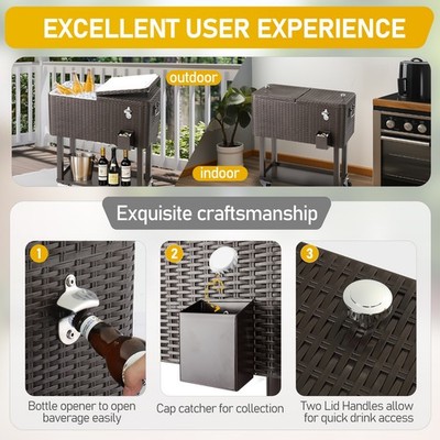 80QT Rattan Square Legs Cooler with Shelf 