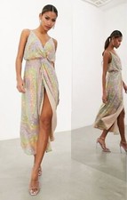 ASOS EDITION Womens Twist Front Cami Midi Dress In Pastel Print And Sequin RRP £
