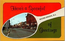 Vintage NJ Postcard Here's a Spoonful of Greetings Bound Brook Street View
