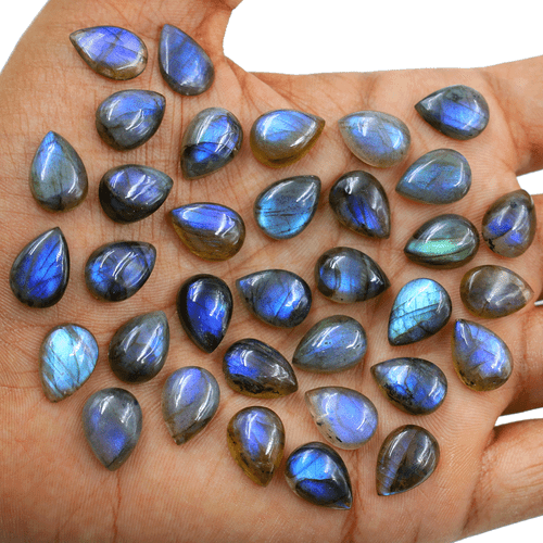 17 Pezzi Labradorite Naturale Blu Flash 14x10mm Pera Cabochon Pietre Preziose Calibrate - Foto 7 di 11