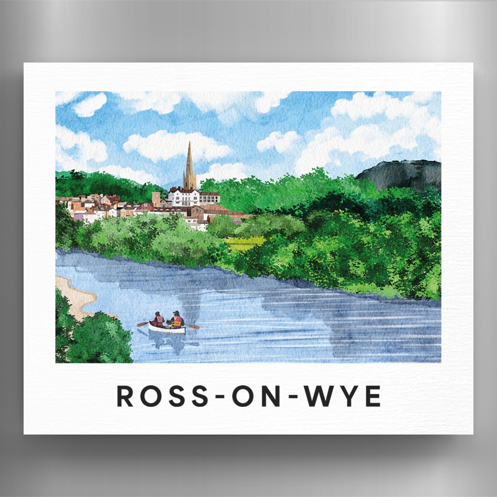 Ross On Wye Illustration Printed On Wooden Off Square Magnet