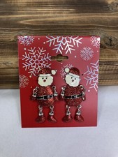Santa Christmas Holiday Enameled Dangle Drop Earrings Red Sparkle