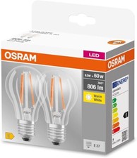 Image of 2x 6.5W (=60W) Osram LED GLS Globe Ultra Low Energy 2700K Light Bulb ES E27 Lamp