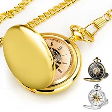Men's Mechanical Retro Pocket Watch with Chain Retro Roman Numerals 3 Colors