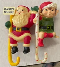 VGT Mid Century Christmas Santa Claus & Elf Plastic Stocking Holder JSNY Decor