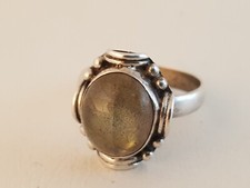 Artisan labradorite sterling silver beaded ring southwest sz 7.25