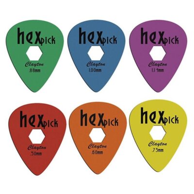 12 Pack Clayton Hex Pick Guitar Picks CHOOSE Red Orange Yellow Green Blue Purple