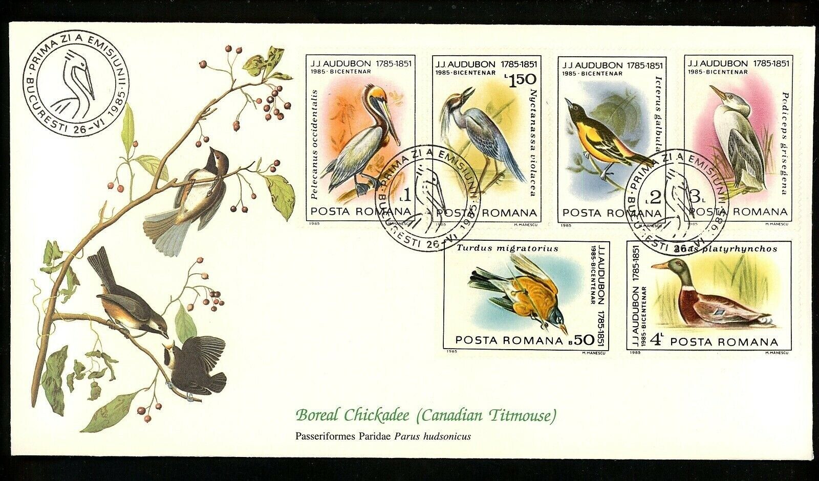 Postal History Romania FDC #3271-3276 Popular brand Audubon Chickadee B Boreal shipfree